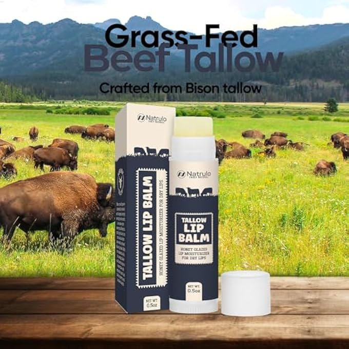 Natrulo BEEF TALLOW LIP BALM  NATURAL TALLOW BEESWAX CHAPSTICK  HYDRATING MOISTURIZER GRASS FED BISON TALLOW BALM LIP CARE  SOOTHES CHAPPED, DRY LIPS, SENSITIVE SKIN  LONG LASTING & VITAMIN RICH USA-MADE - Image 3